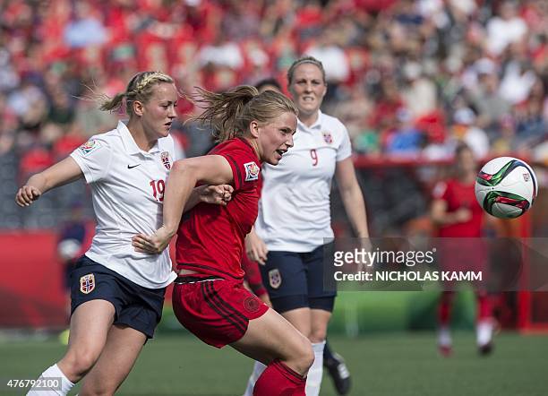 Norway's Kristine Minde and Germany's Tabea Kemme fight for the ball during a Group B match at the 2015 FIFA Women's World Cup at Lansdowne Stadium...