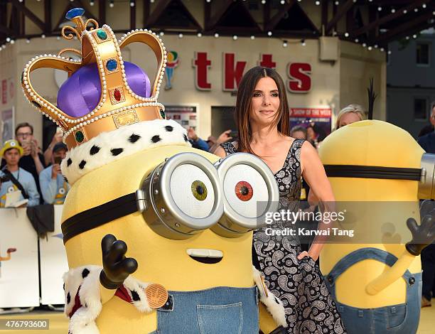 Sandra Bullock attends the World Premiere of "Minions" at Odeon Leicester Square on June 11, 2015 in London, England.