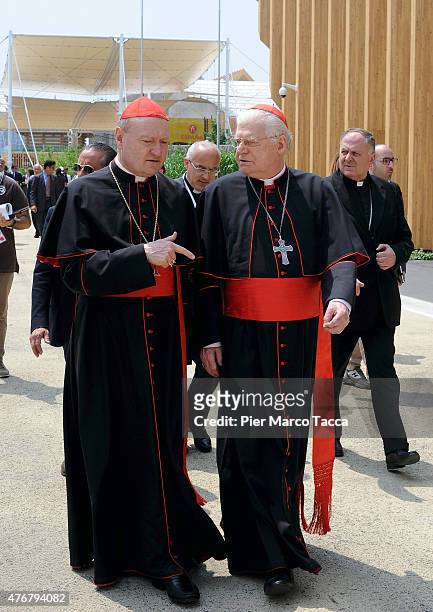 Cardinal Gianfranco Ravasi and Cardinal Angelo Scola during their visit to Expo 2015 at Milano Rho Fiera on June 11, 2015 in Milan, Italy.