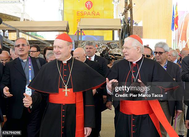 Cardinal Gianfranco Ravasi and Cardinal Angelo Scola during their visit to Expo 2015 at Milano Rho Fiera on June 11, 2015 in Milan, Italy.