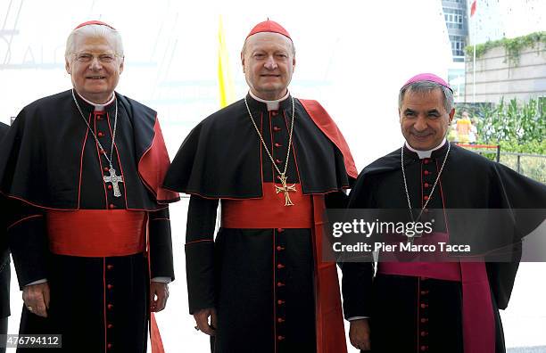 Cardinal Angelo Scola, Cardinal Gianfranco Ravasi and Giovanni Angelo Becciu substitute for General Affairs of the Secretariat of State of the...