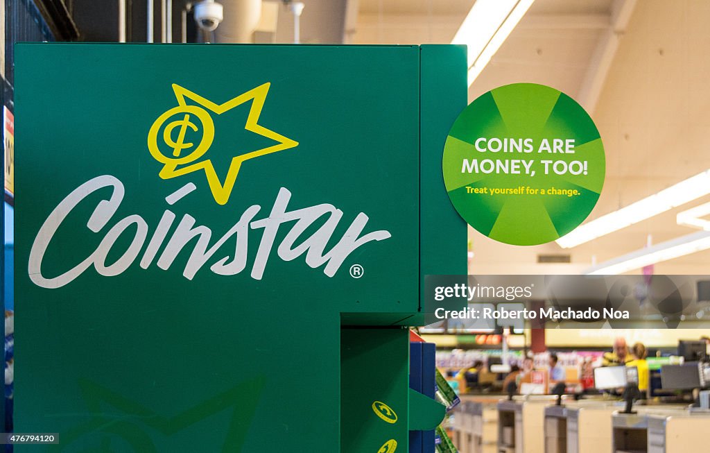 Coinstar kiosks in a large supermarket. The typical Coinstar...