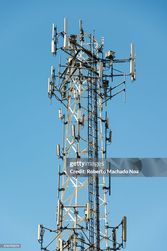 Cell phone communication tower with multiple antennas...
