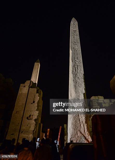 General view shows what is known as the Obelisk Court of Amenhotep III at the Temple of Amun in the Karnak temple complex in Luxor, a town 700...