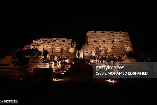 General view shows the avenue of Sphinxes leading to the Temple of Amun at the Karnak temple complex in Luxor, a town 700 kilometres south of the...