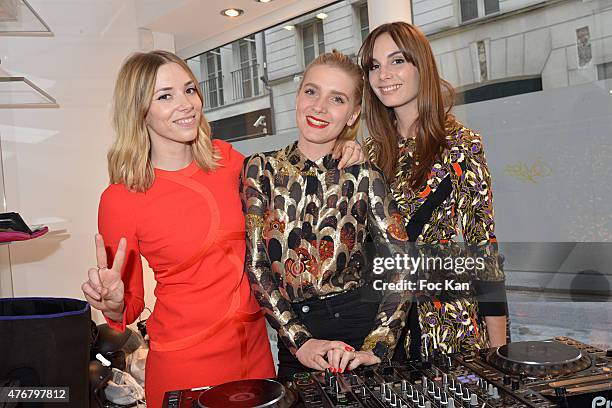 Katty Besnard, Anais Vandevyvere and Louise Basilien from the Plastiscines band perform at the John Galliano Shop during the British 'Summer Time...