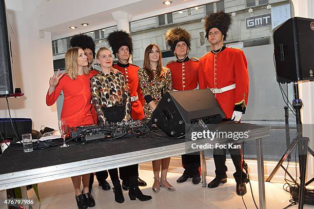 Katty Besnard, Anais Vandevyvere and Louise Basilien from the Plastiscines band perform at the John Galliano Shop during the British 'Summer Time...