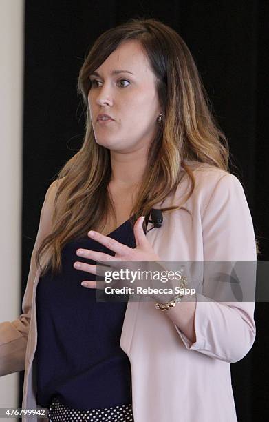 Senior Manager of Social Media for The Recording Academy Lindsay Gabler speaks at the 2015 GRAMMY Partner Summit at The Fess Parker A Doubletree by...