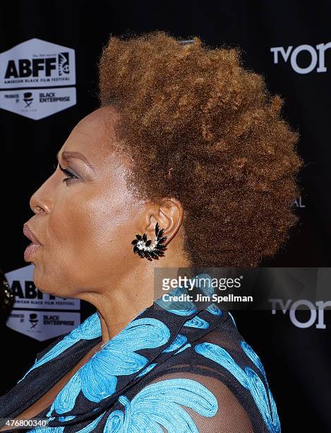 Actress Jenifer Lewis, hair detail, attends the "Dope" opening night premiere during the 2015 American Black Film Festival at SVA Theater on June 11,...