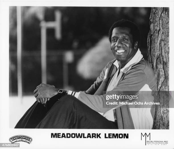 Meadowlark Lemon of the Harlem Globetrotters poses for a portrait circa 1970's. Lemon played with the Globetrotters from 1955-1980.
