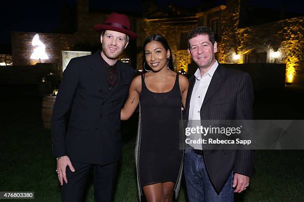 Mayer Hawthorne, singer Melanie Fiona and Chief Marketing Officer for The Recording Academy Evan Greene attend the 2015 GRAMMY Partner Summit at...