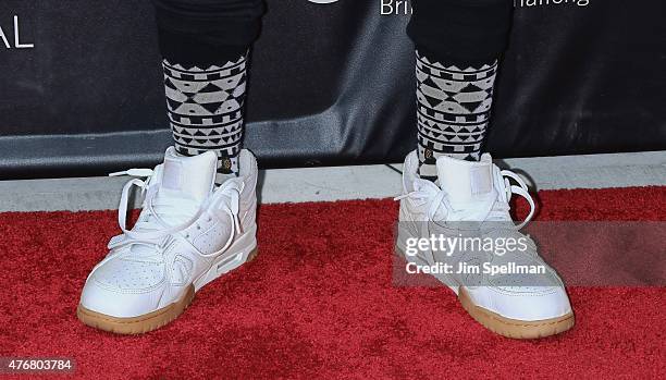 Actor Cory Hardrict, shoe detail, attends the "Dope" opening night premiere during the 2015 American Black Film Festival at SVA Theater on June 11,...