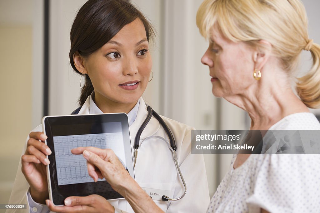 Doctor showing digital tablet to patient