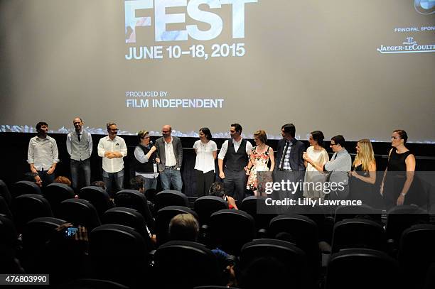 Cast and crew speak onstage at "How He Fell in Love" screening during the 2015 Los Angeles Film Festival at Regal Cinemas L.A. Live on June 11, 2015...