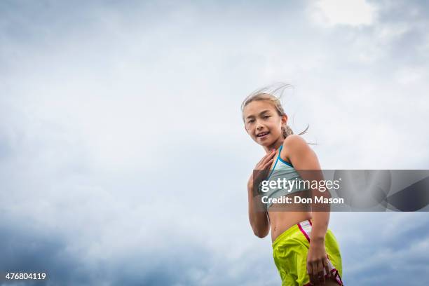 mixed race girl smiling - lake whatcom bildbanksfoton och bilder