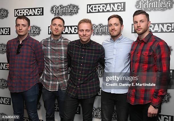 Tom Searle, Dan Searle, Sam Carter, Adam Christianson and Tim Hillier-Brook of The Architects attends the Relentless Energy Drink Kerrang! Awards at...