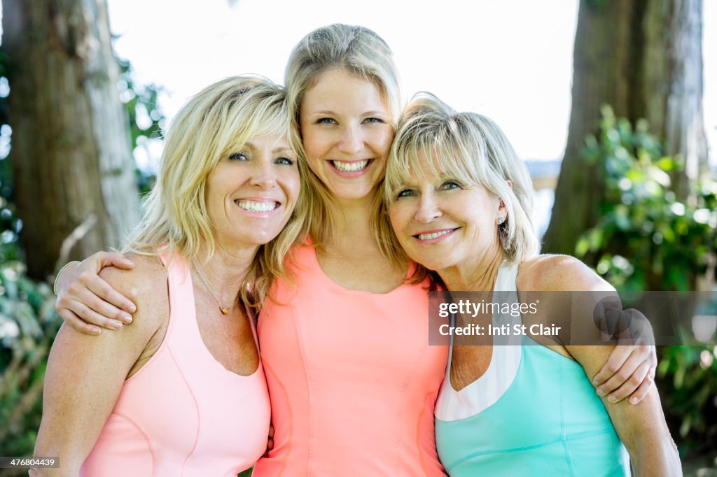 Caucasian women smiling outdoors