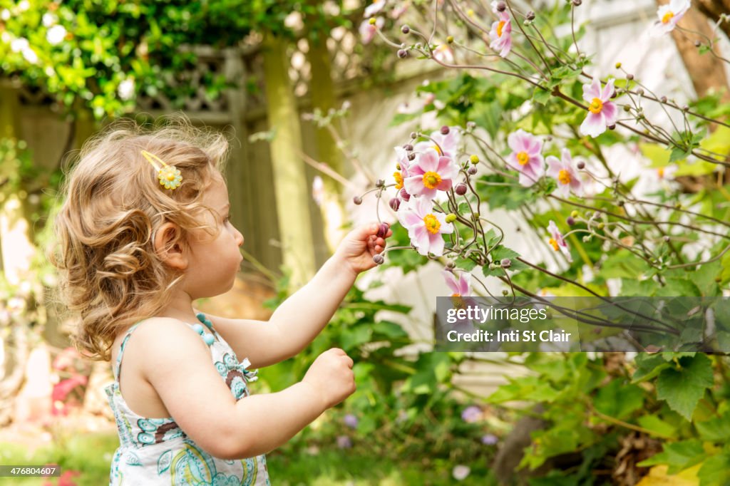 Caucasian girl in garden