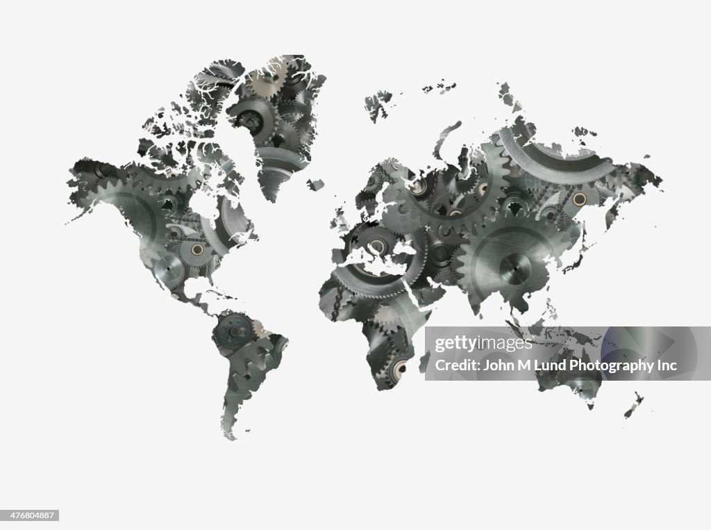 World map formed by cogs