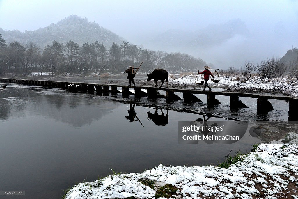 Farmer couple Crossing the bridge