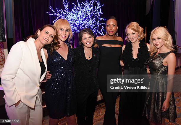 Actresses Amy Landecker and Zachary Drucker, Lambda Legal Board co-chair Karen Dixon and actresses Aisha Tyler, Wendi McLendon-Covey and Renee...