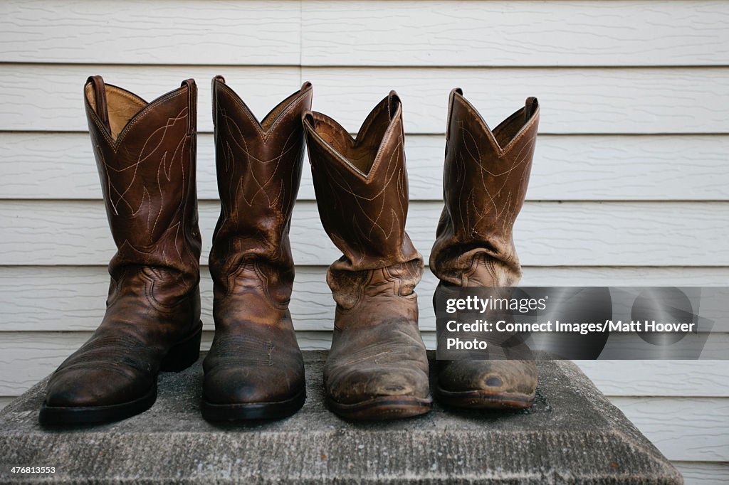 Close up of worn cowboy boots