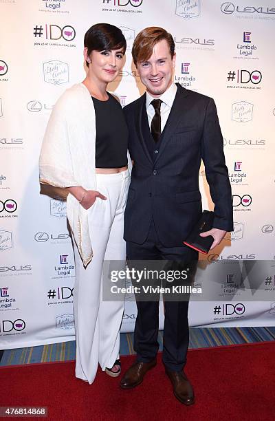 Actress Jacqueline Toboni and Casey Hanley attend the Lambda Legal 2014 West Coast Liberty Awards Hosted By Wendi McLendon-Covey at the Beverly...