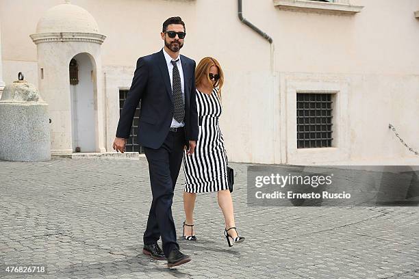 Alessandro Gassman and Sabrina Knaflitz attend the '2015 David Di Donatello' Nominees at Palazzo del Quirinale on June 12, 2015 in Rome, Italy.