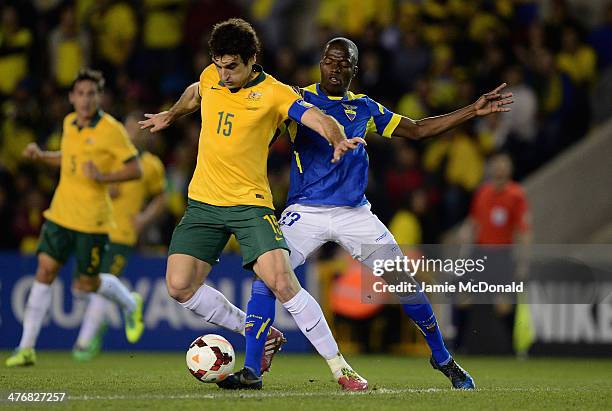 Mile Jedinak of Australia battles with Enner Valencia of Ecuador during the International Friendly match between Australia and Ecuador at The Den on...