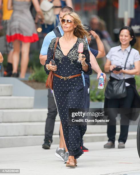 Heidi Klum seen out with her family daughters Lou Sulola Samuel , Helene Boshoven Samuel and son Johan Riley Fydor Taiwo Samuel on June 11, 2015 in...