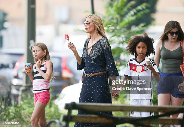 Heidi Klum seen enjoying an ice cream with her family daughters Lou Sulola Samuel , Helene Boshoven Samuel and son Johan Riley Fydor Taiwo Samuel on...