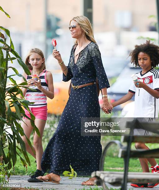 Heidi Klum seen enjoying an ice cream with her family daughters Lou Sulola Samuel , Helene Boshoven Samuel and son Johan Riley Fydor Taiwo Samuel on...