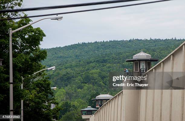 Guard looks out from a tower at the Clinton Correctional Facility in Dannemora, New York June 12, 2015. Law enforcement continued their search for...