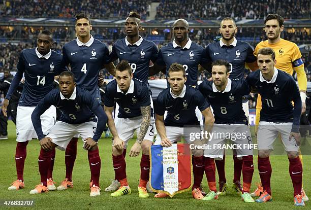 France's national football team players midfielder Blaise Matuidi, defender Raphael Varane, midfielder Paul Pogba, midfielder Eliaquim Mangala,...