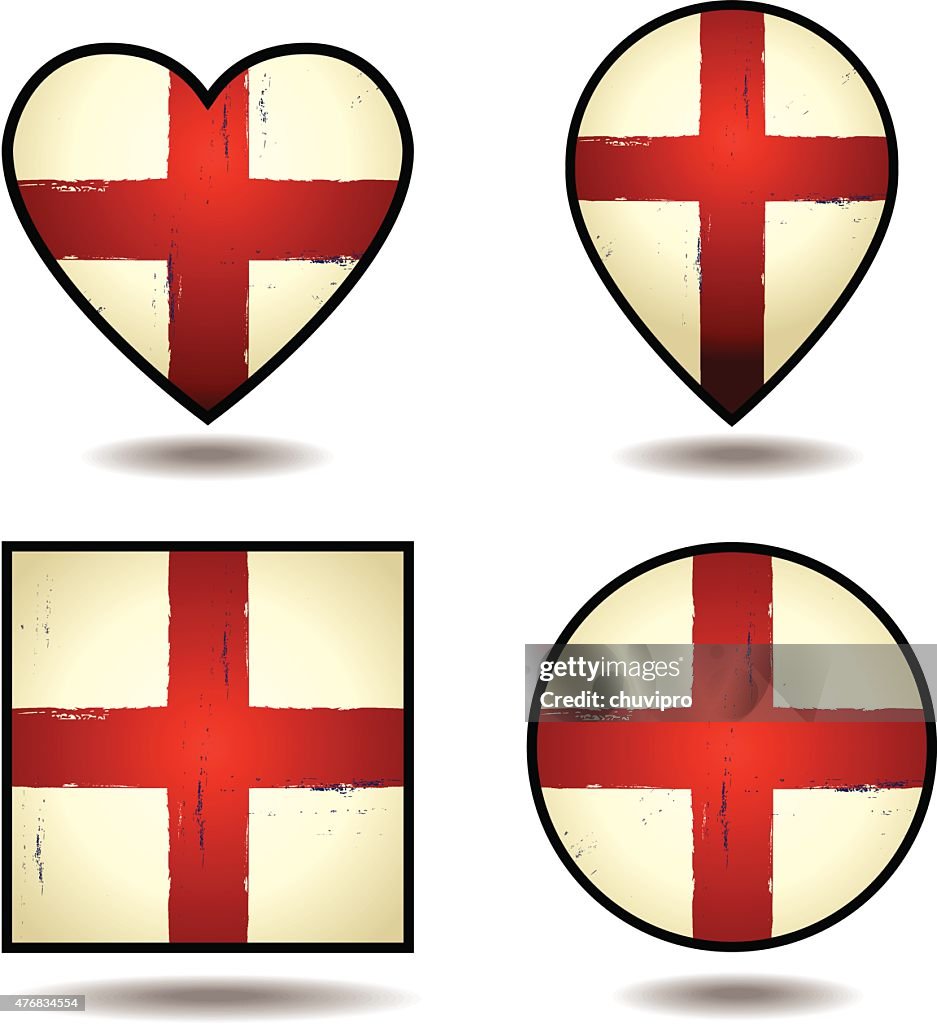 Banderas de Grunge conjunto de iconos de inglaterra