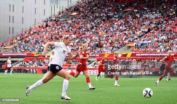 Kristine Minde of Norway runs with the ball during the FIFA Women's World Cup 2015 Group B match between Germany and Norway at Lansdowne Stadium on...