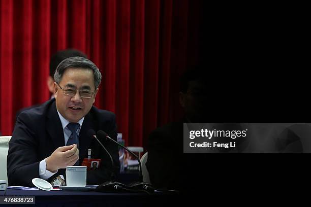 Guangdong Communist Party Secretary Hu Chunhua speech during the Guangdong delegation's group meeting during the annual National People's Congress on...