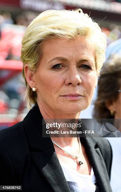 Head coach Silvia Neid of Germany is seen prior to the FIFA Women's World Cup 2015 Group B match between Germany and Norway at Lansdowne Stadium on...