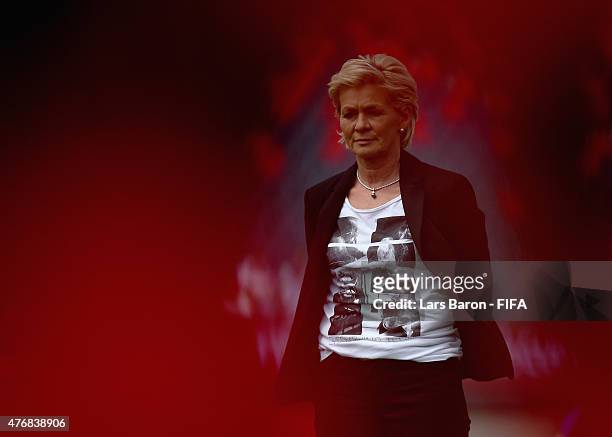 Head coach Silvia Neid of Germany is seen prior to the FIFA Women's World Cup 2015 Group B match between Germany and Norway at Lansdowne Stadium on...