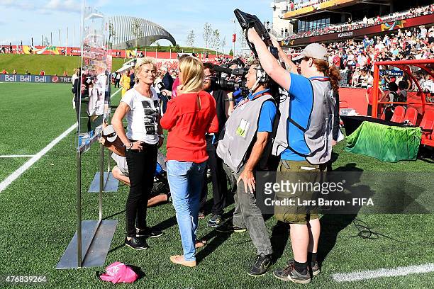 Head coach Silvia Neid of Germany gives an interview after the FIFA Women's World Cup 2015 Group B match between Germany and Norway at Lansdowne...