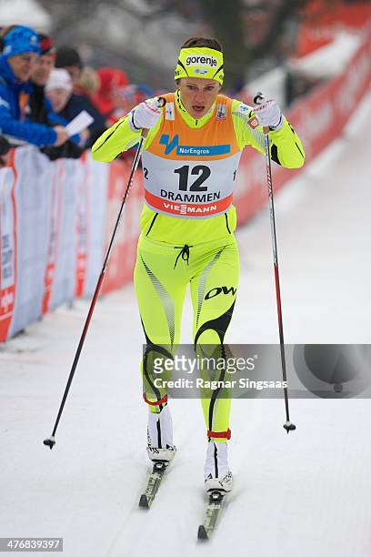 Katja Visnar of Slovenia competes in the Women's 1.3km Qualification Classic Sprint at the Viessmann FIS Cross Country World Cup Classic event on...