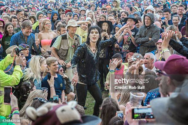 Luke Spiller from the Struts performs on Day 2 of the Isle of Wight Festival at Seaclose Park on June 12, 2015 in Newport, Isle of Wight.