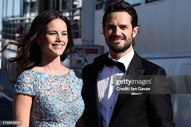 Prince Carl Philip of Sweden and Sofia Hellqvist arrive for their pre-wedding Dinner the night before their royal wedding on June 12, 2015 in...