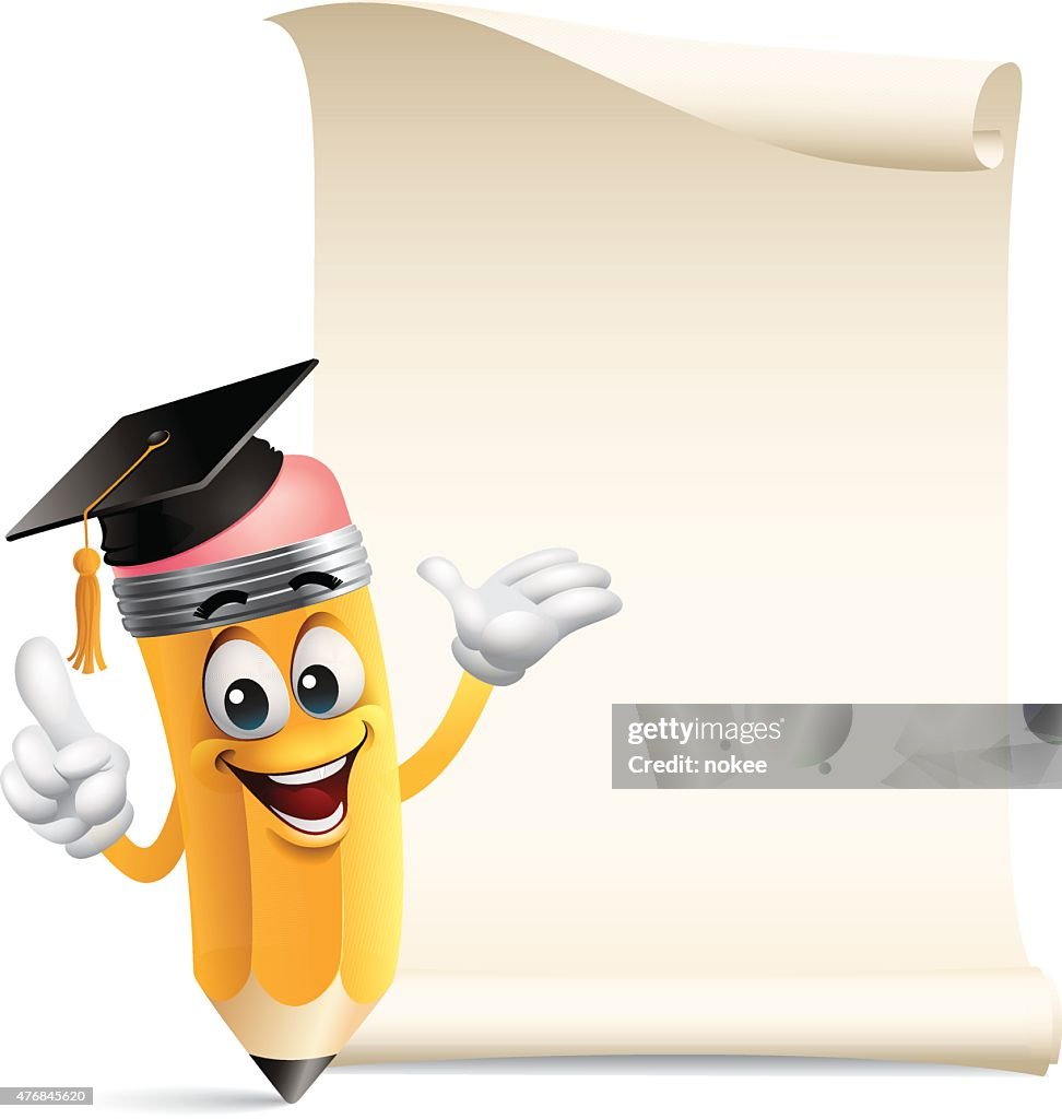 Cartoon Pencil Graduation Paper Scroll High-Res Vector Graphic - Getty  Images