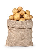 potatoes in the bag isolated on white background. close-up