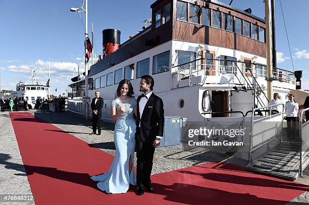 Prince Carl Philip of Sweden and Sofia Hellqvist arrive for their pre-wedding Dinner the night before their royal wedding on June 12, 2015 in...