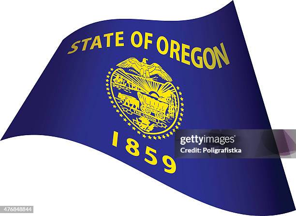 waving flag of oregon - obverse - oregon state flag stock illustrations