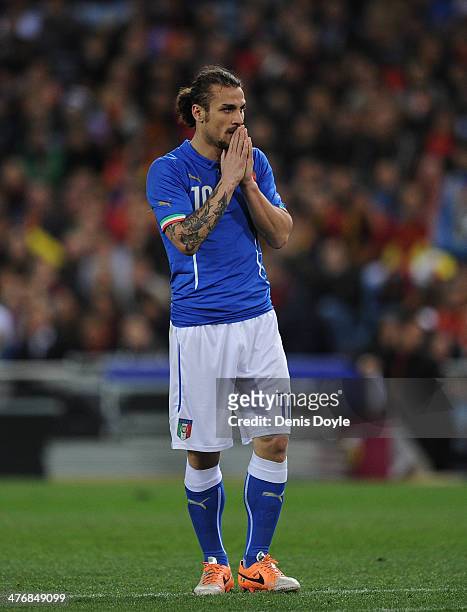 Pablo Osvaldo of Italy reacts during the international friendly match between Spain and Italy on March 5, 2014 in Madrid, Spain.