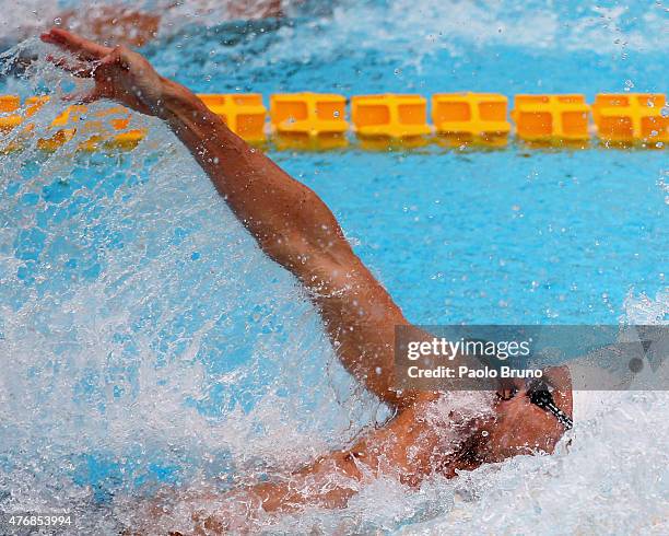 Camille Lancourt of France competes in the Men's 50m Backstroke Final A during the International Settecolli Trophy at Piscine del Foro Italico on...