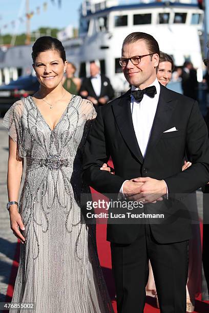 Crown Princess Victoria of Sweden and Prince Daniel of Sweden arrive for the pre-wedding dinner for Prince Carl Philip of Sweden and Sofia Hellqvist...